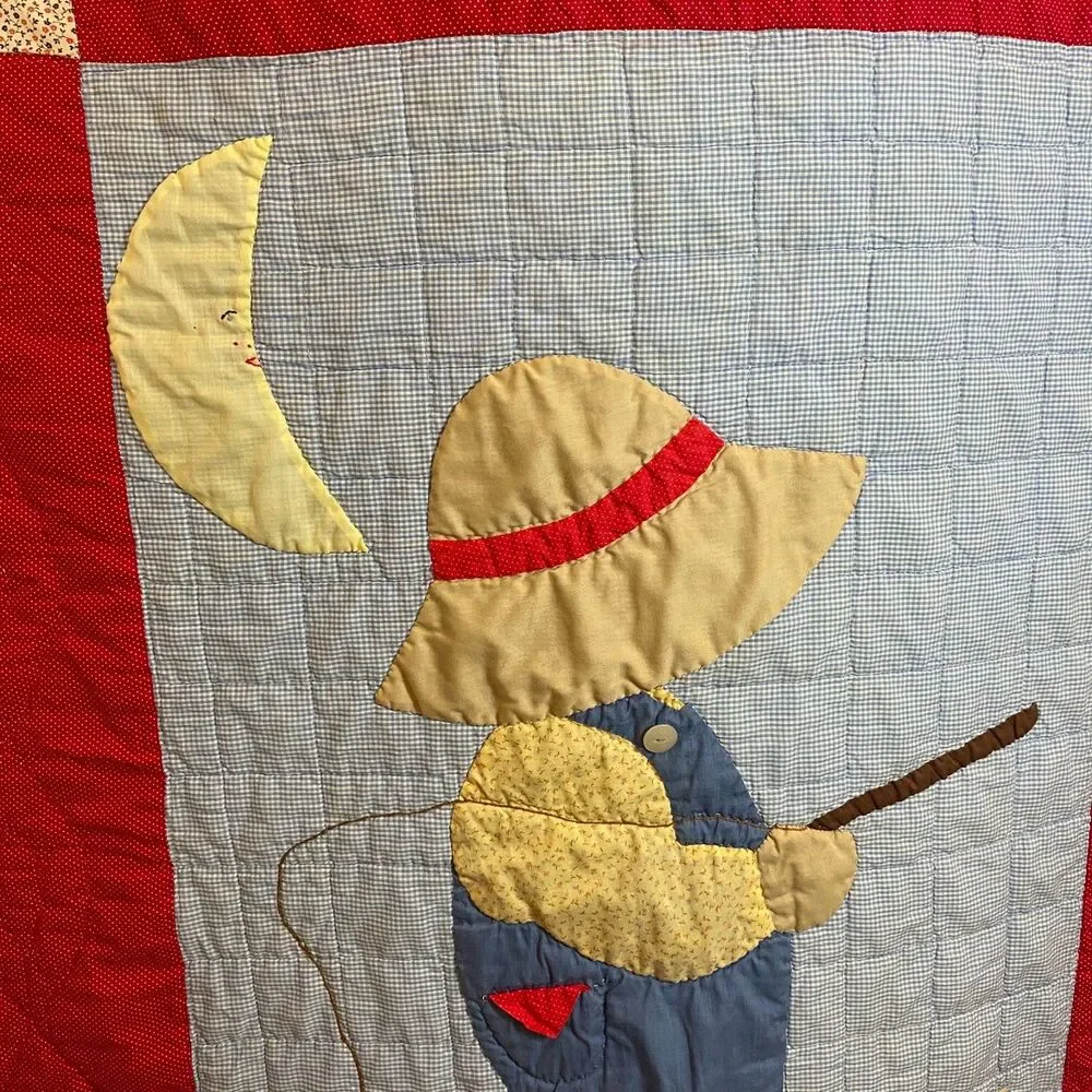 Handmade Pieced Appliqued Lightweight Quilt Boy Fishing Hearts 43